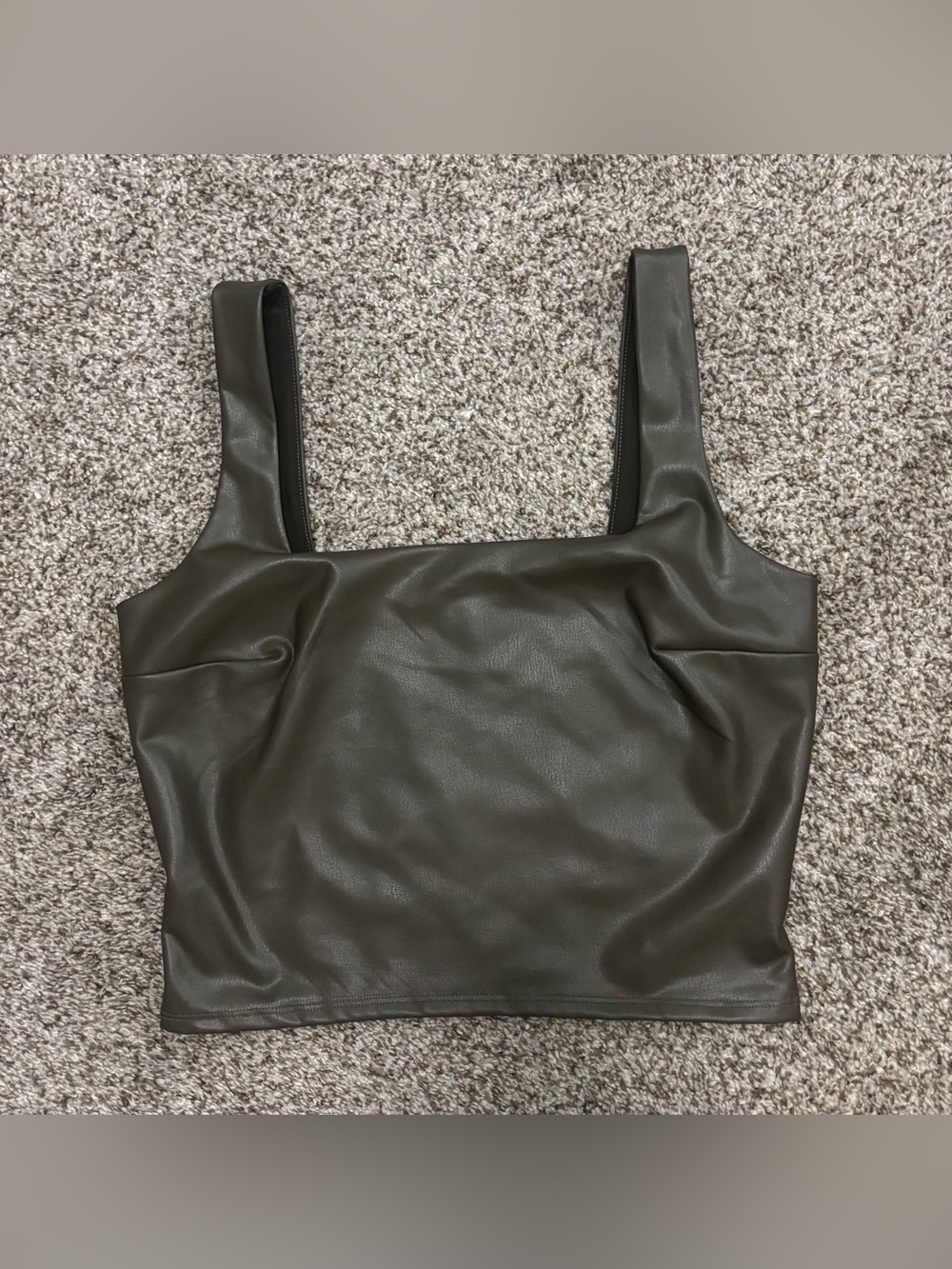 Express Olive Green Body Contour Faux Leather Square Neck Cropped Tank